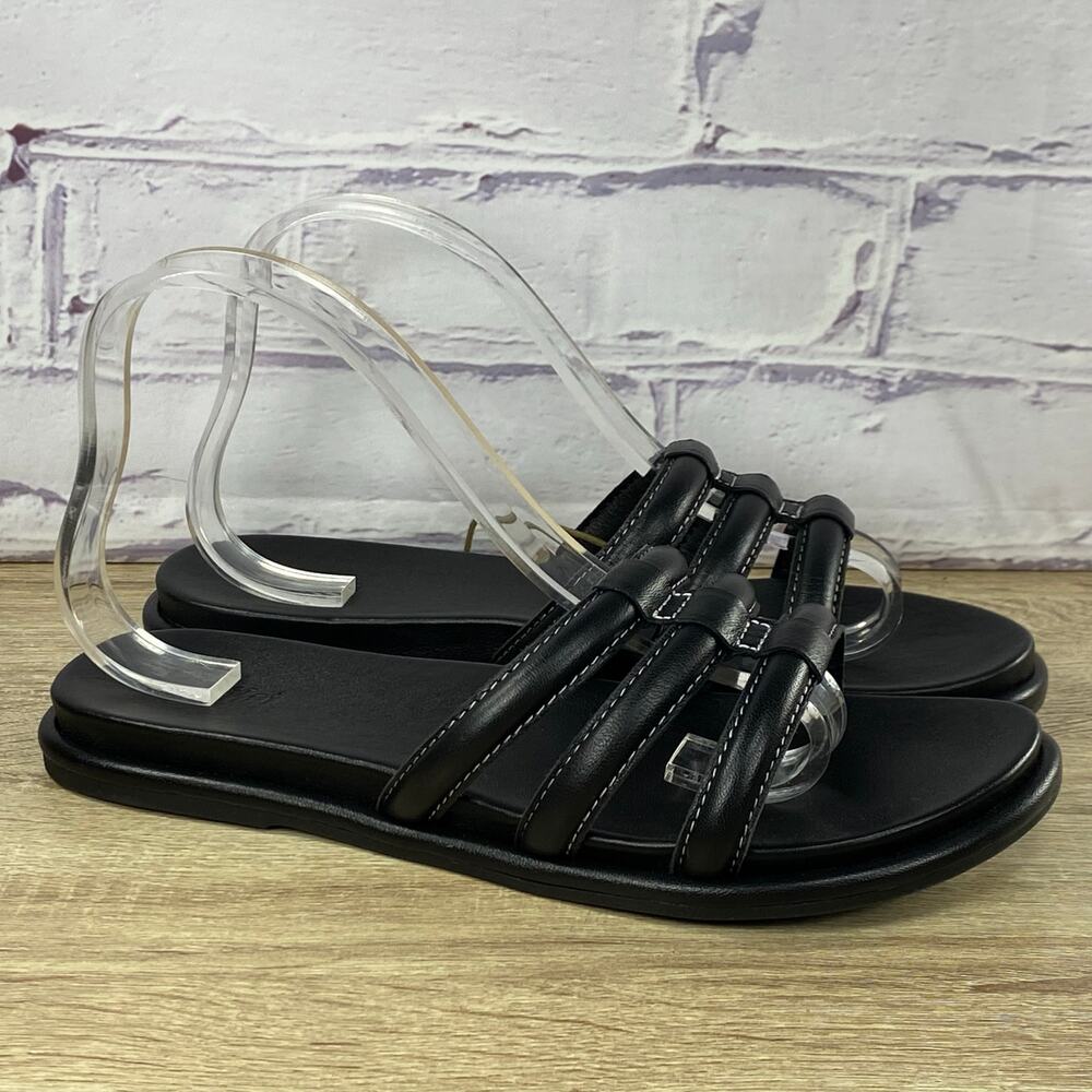 Olukai Tiare Slide Black Leather Sandals Women's Size 10 NEW